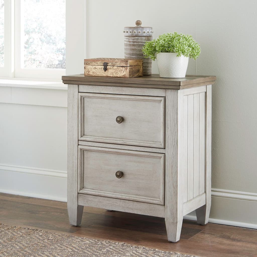 Heartland Antique White 2-Drawer Night Stand Charging Station