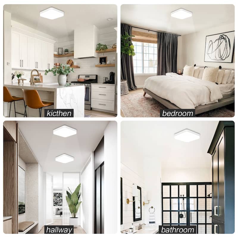 24Watts Square Selectable LED Flush Mount Ceiling Light for Dining Room Living Room Bedroom Kitchen - 7.08"Dx1.57H"