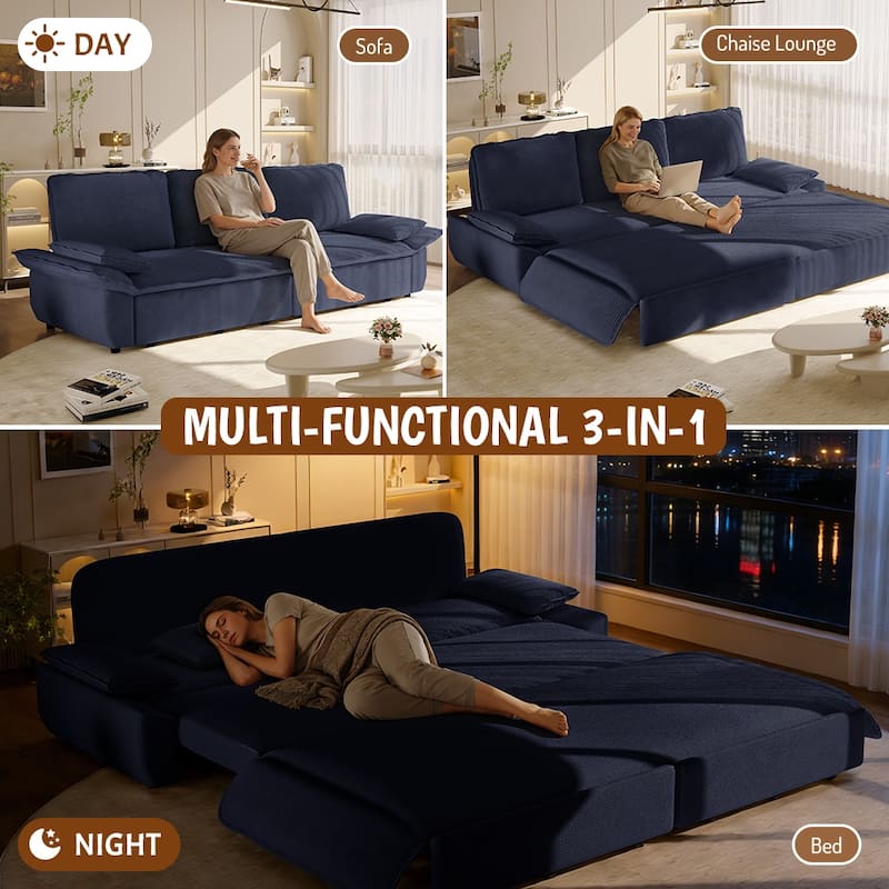 Homy Casa 73.2''/94.5" Queen/King Pull Out Sofa Bed, 3-in-1 Corduroy/Velvet Sleeper Couch
