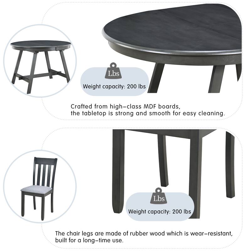 5-Piece Dining Table Set with Round Extendable Dining Table and 4 Dining Chairs