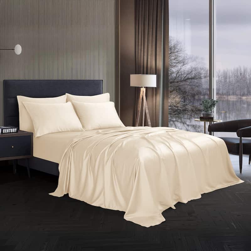 Modern Threads 6-Piece Satin Sheet Set with Deep Pocket Fitted Sheet, 4 Pillowcases, and Organizer