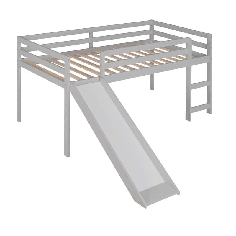 Twin Size Wooden Loft Bed with Slide and Ladder