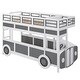 preview thumbnail 11 of 17, Grey+White Twin over Twin Solid Wood Bus-Shaped Bunk Bed with Wheels