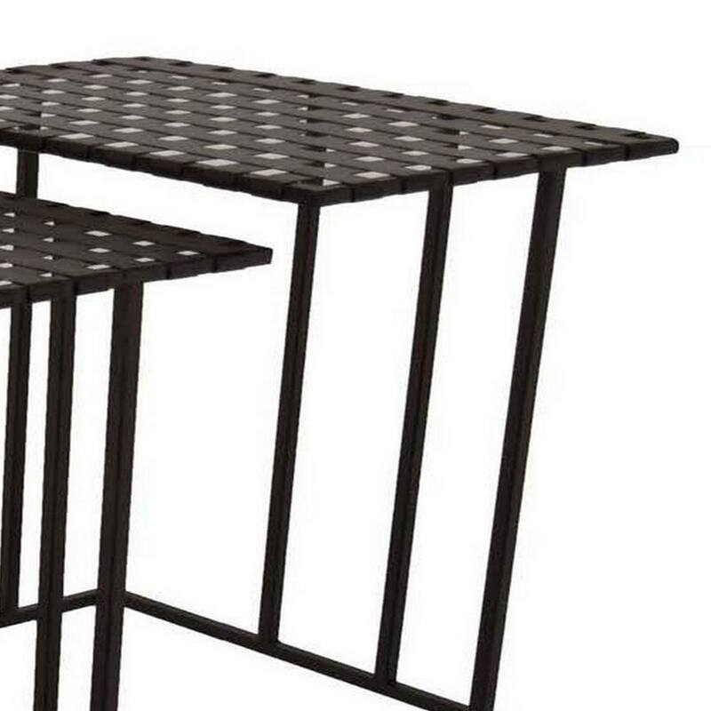 Set of 3 Plant Stand Side Tables, Rectangular Mesh Top, Black Metal Frame