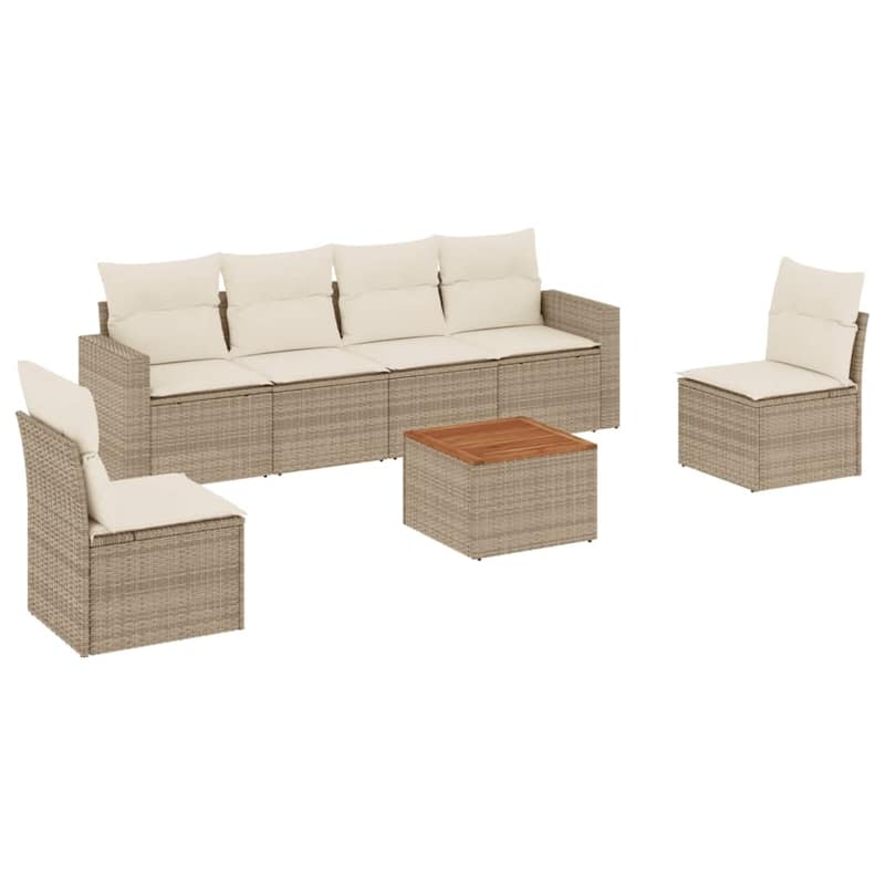 vidaXL Patio Sofa Set with Cushions Outdoor Furniture 7 Piece Poly Rattan - 25.8 x 24.4 x 27.2