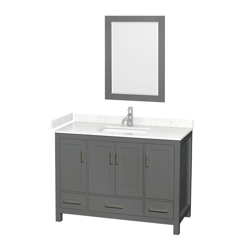 Sheffield Single Bathroom Vanity Set, Cultured Top, 24-Inch Mirror - 48-Inch Single - Dark Gray, Carrara Cultured Marble Top,Chrome Trim