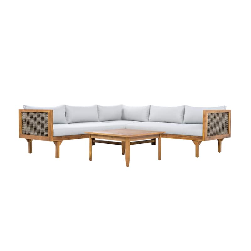 Outdoor Sectional Sofa Set with Waterproof Cushions Acacia Wood Frame
