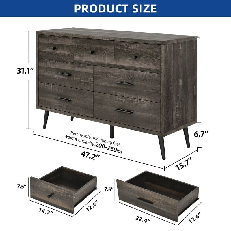 Moasis 7 Drawer Double Dresser Storage Dresser