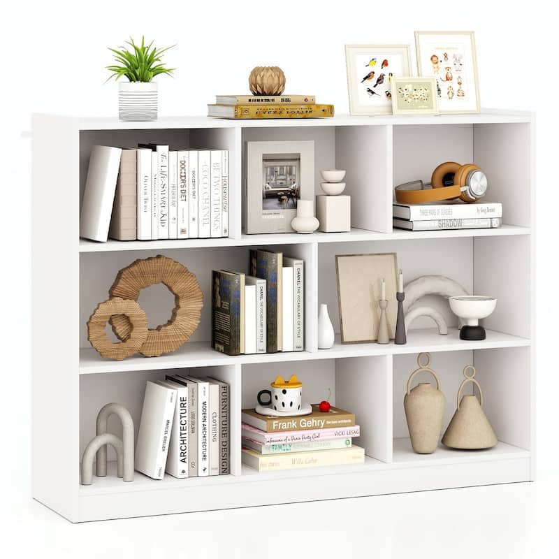 Freestanding 3-Tier Bookcase with 8 Open Cubes and Sturdy Screw Construction and Floor Protection