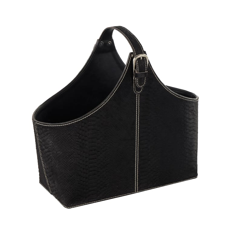 Brown, Dark Brown, Gray or Black Leather Handmade Box Style Single Slot Decorative Magazine Holder with Curved Buckle Handle