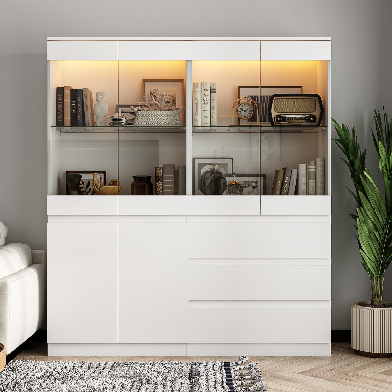 Modular glass display cabinets, storage Cabinets with 3-colors lights