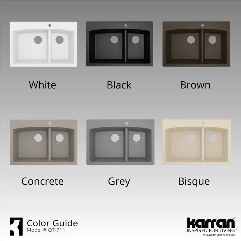 Karran Drop-In Quartz 33 in. 1-Hole 60/40 Double Bowl Kitchen Sink Kit