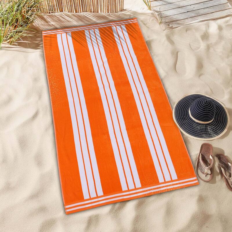 Superior Striped Large Oversized Cotton Beach Towel - Set of 2