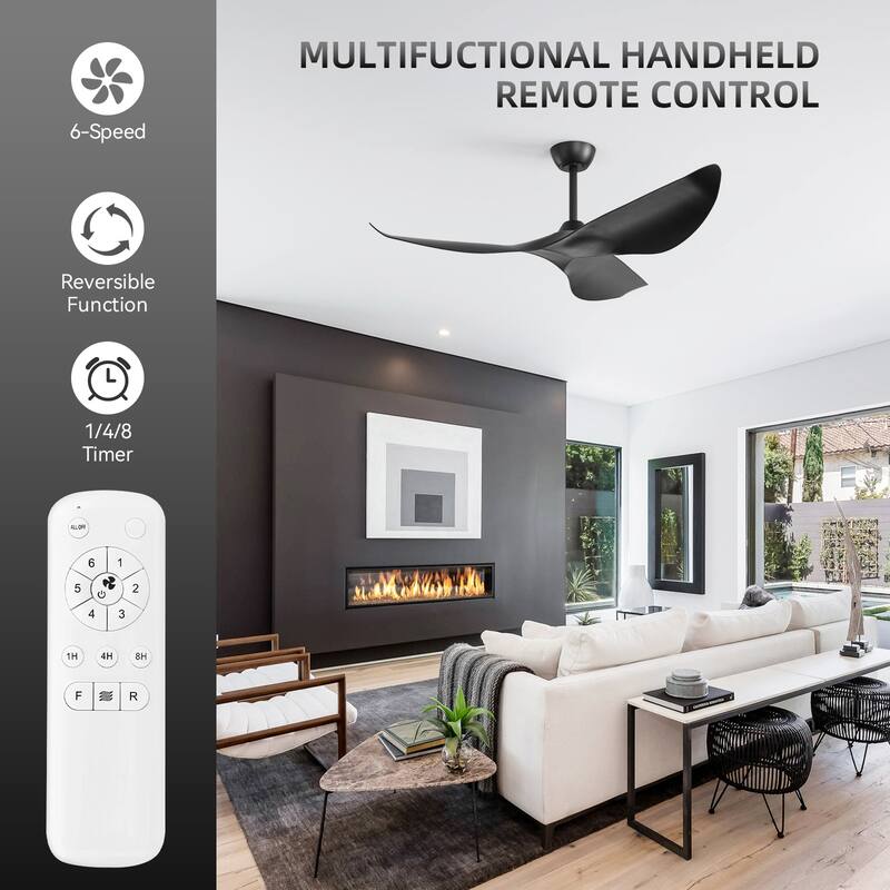 38'' Downrod Ceiling Fan No Light with Remote Reversible DC 6 Speeds Timer Fan