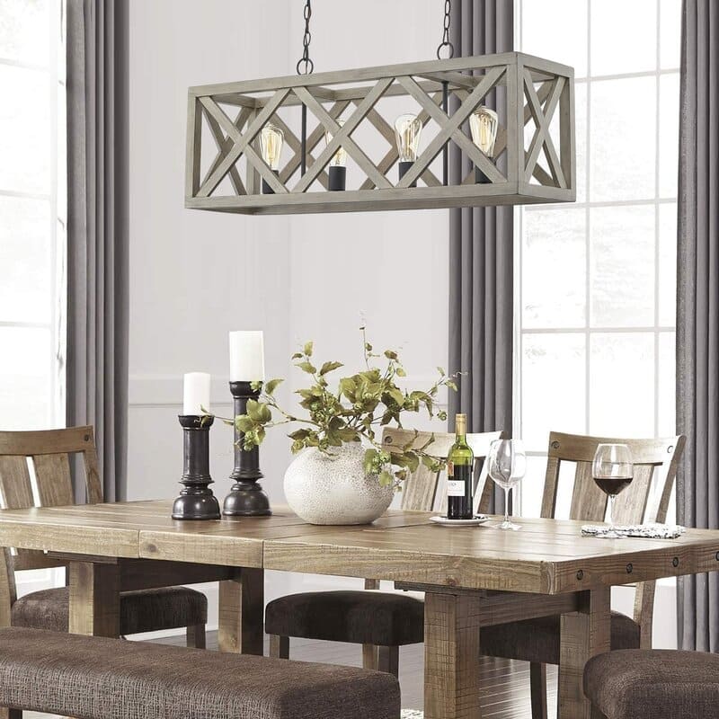4 Light Anchor Grey Oak And Matte Black Pendant - 36"x9.85"x14"