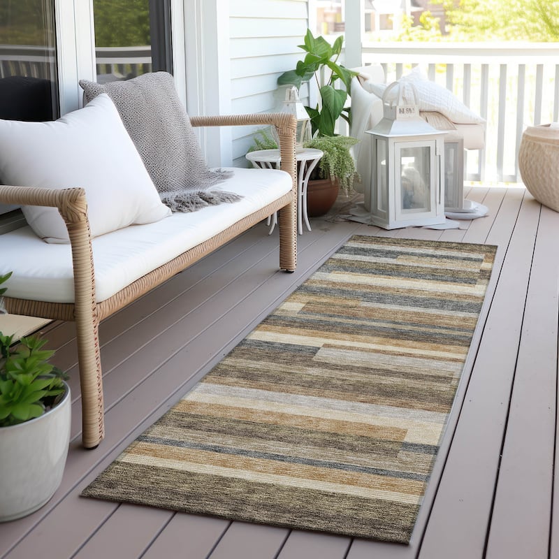 Machine Washable Indoor/ Outdoor Chantille Contempory Stripes Rug - Taupe - 2'3" x 7'6"