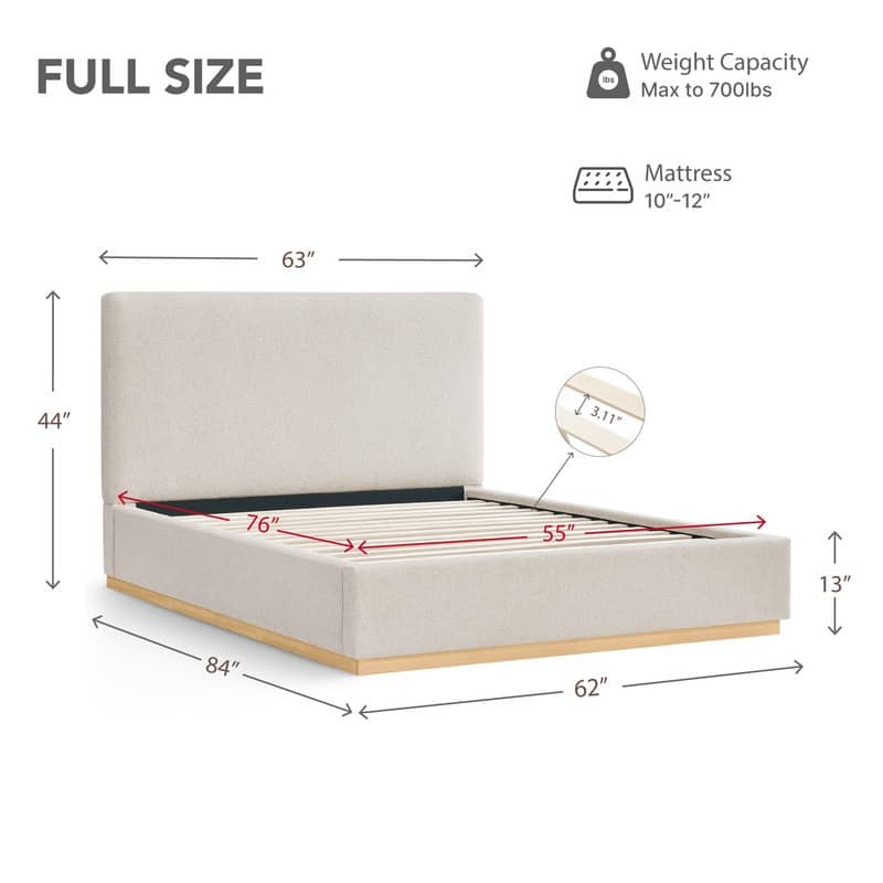 Spruce & Spring Modern Boucle Upholstered Platform Bed with Solid Wood Frame