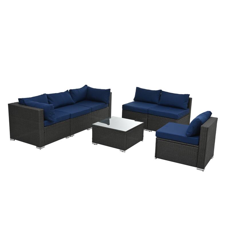 7-piece Outdoor Patio Sectional Set with Glass Table
