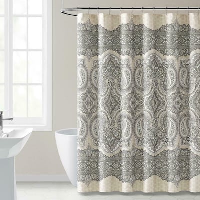 French Chateau Gray Paisley Fabric Shower/Bath Curtain 70 
