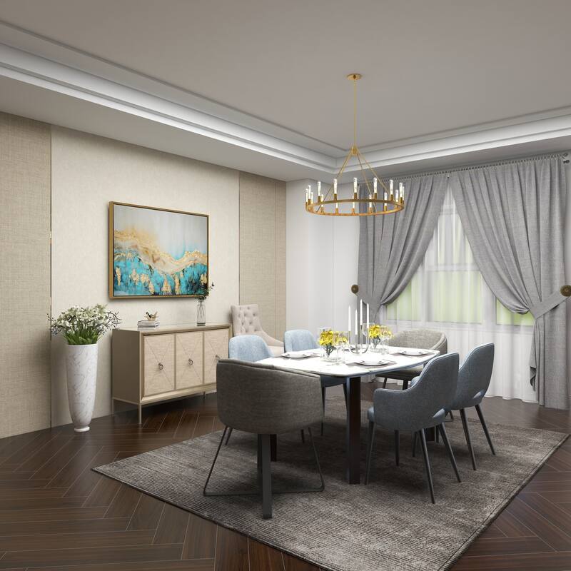 Canvas Leaf Living Room Framed Wall Art with Silver Frame