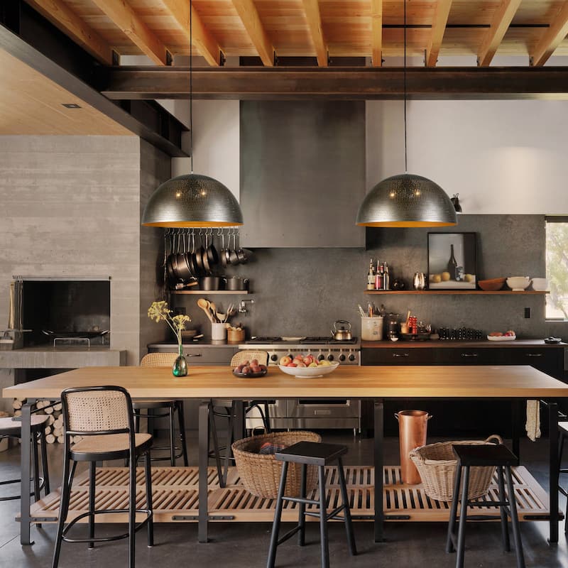 Rennnsan 3-Light Gold/Black Perforated Gold/Black Dome Pendant Light for Kitchen Island Dining Room