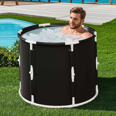 Ice Bath Tub Foldable Ice Plunge Tub w/ Drainage Pipes & Valve