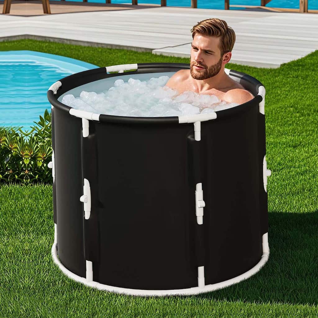 Ice Bath Tub Foldable Ice Plunge Tub w/ Drainage Pipes & Valve