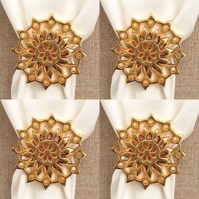 Split P Gold Snowflake Napkin Ring Set of 4 - 2 x 3 x 3