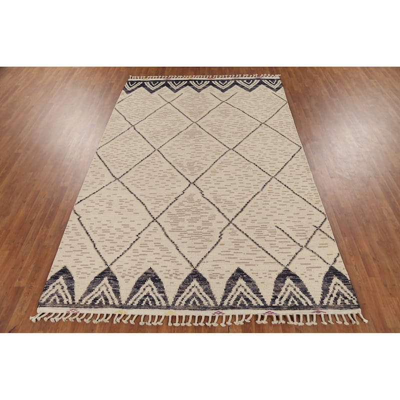 Trellis Moroccan Area Rug Hand-Knotted Wool Carpet - 6'11"x 10'9"