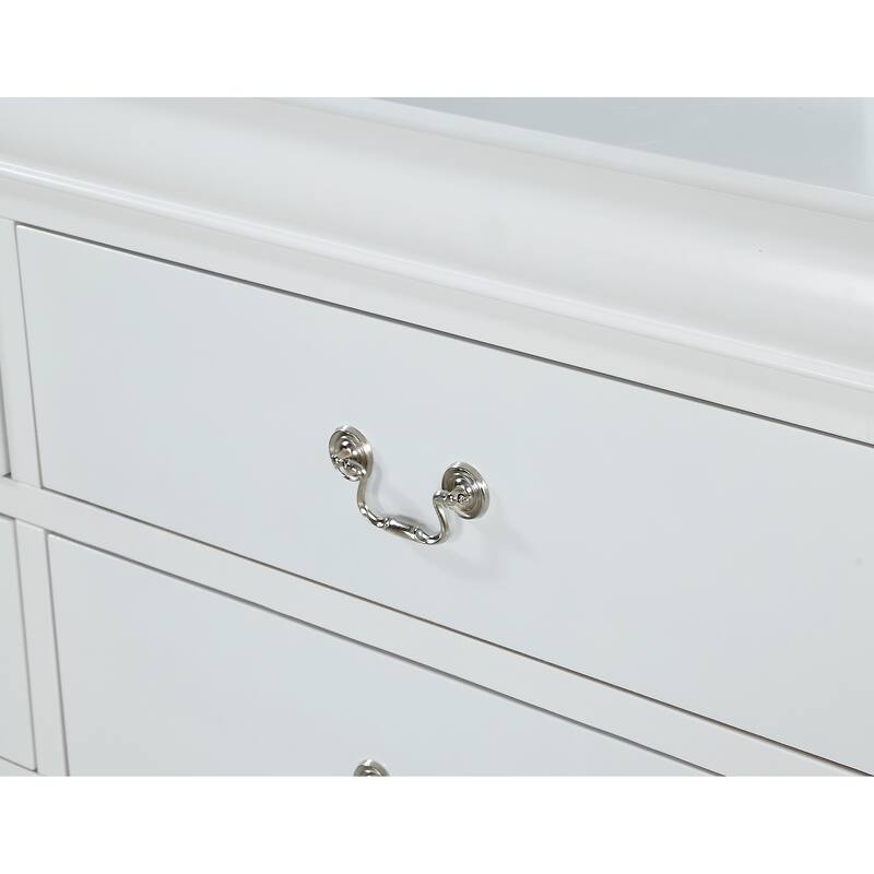 White Two-Drawer Solid Wood Nightstand with Nickel Finish
