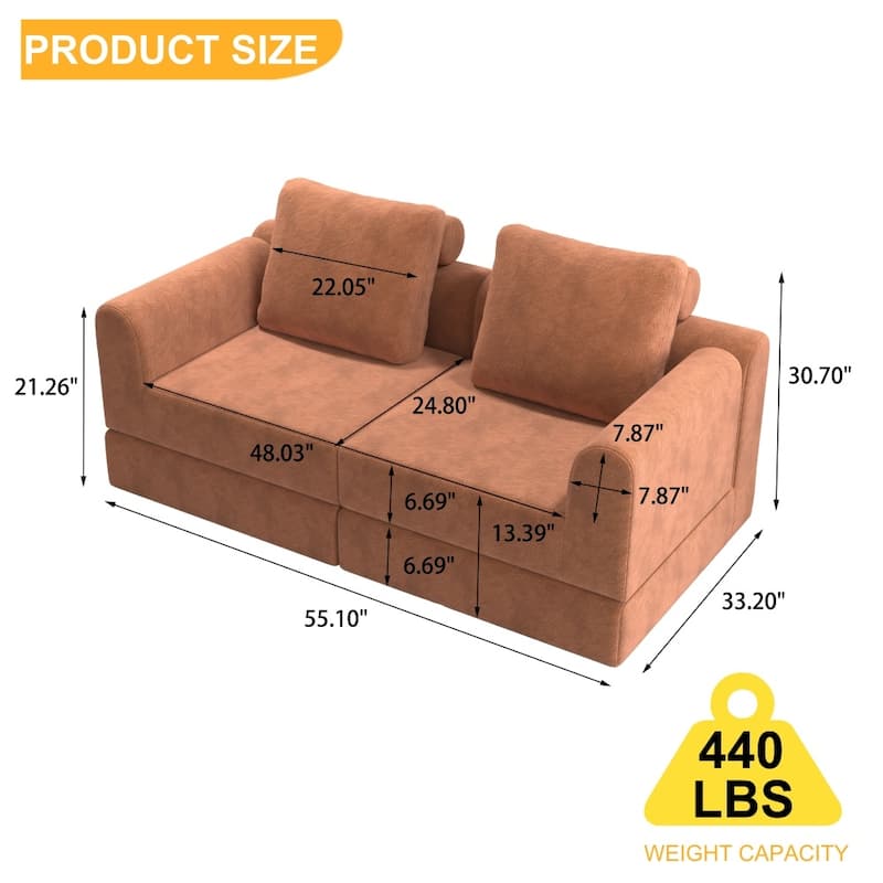 Multi-Functional Convertible Folding Sofa Bed with Memory Foam and Back Support
