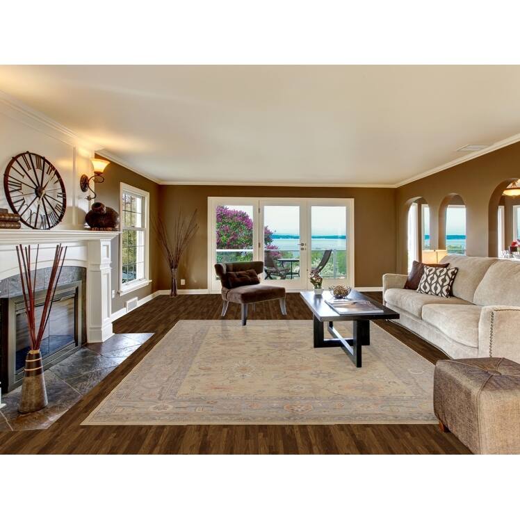 Hand Knotted Oriental 100% Wool Carpet Transitional All-Over Beige & Ivories Oushak Area Rug - 11' 10'' X 8' 5''