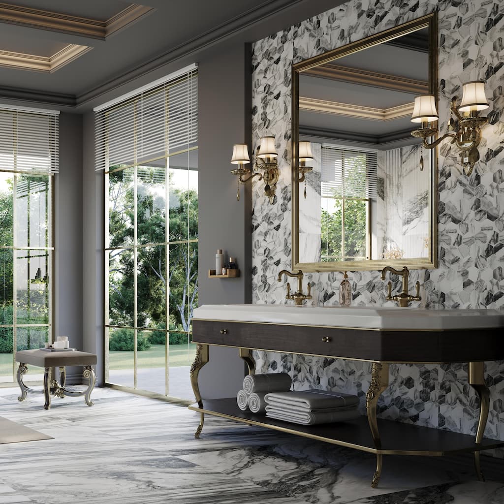 Merola Tile Touche 4" Hex Zebre 11-3/4" x 13-5/8" Porcelain Floor and Wall Tile - (1 Tile)