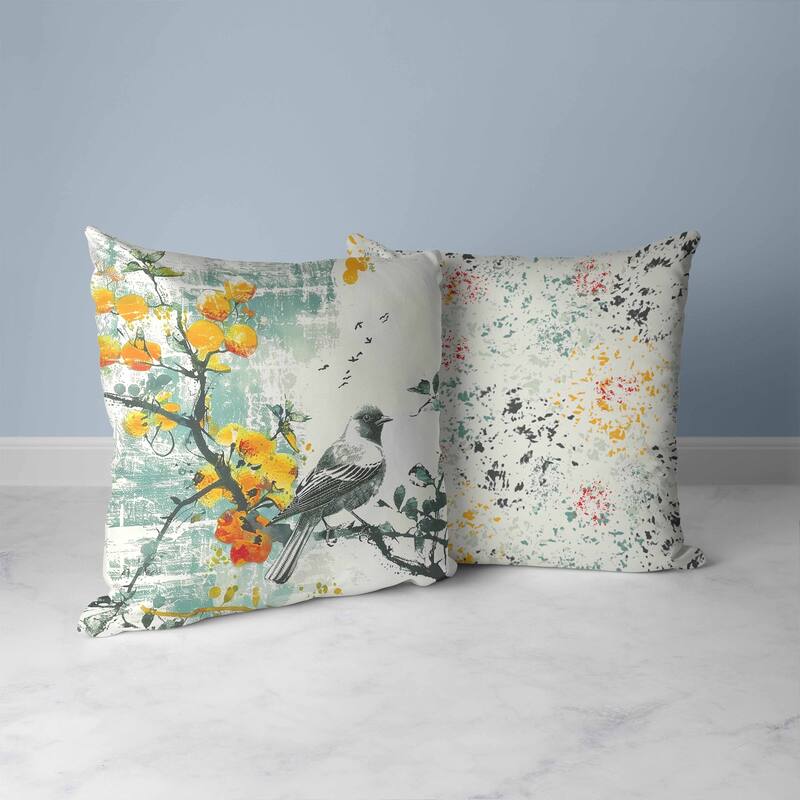 Winter Plum Song Faux Suede Reversible Throw Pillow White and Teal