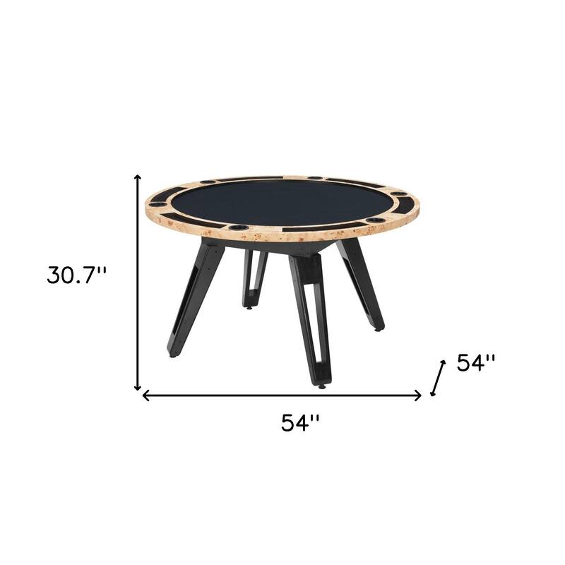 HomeRoots 54" Natural Burl And Black Round Convertible Game Table - 54.00 in. x 30.70 in. x 54.00 in.