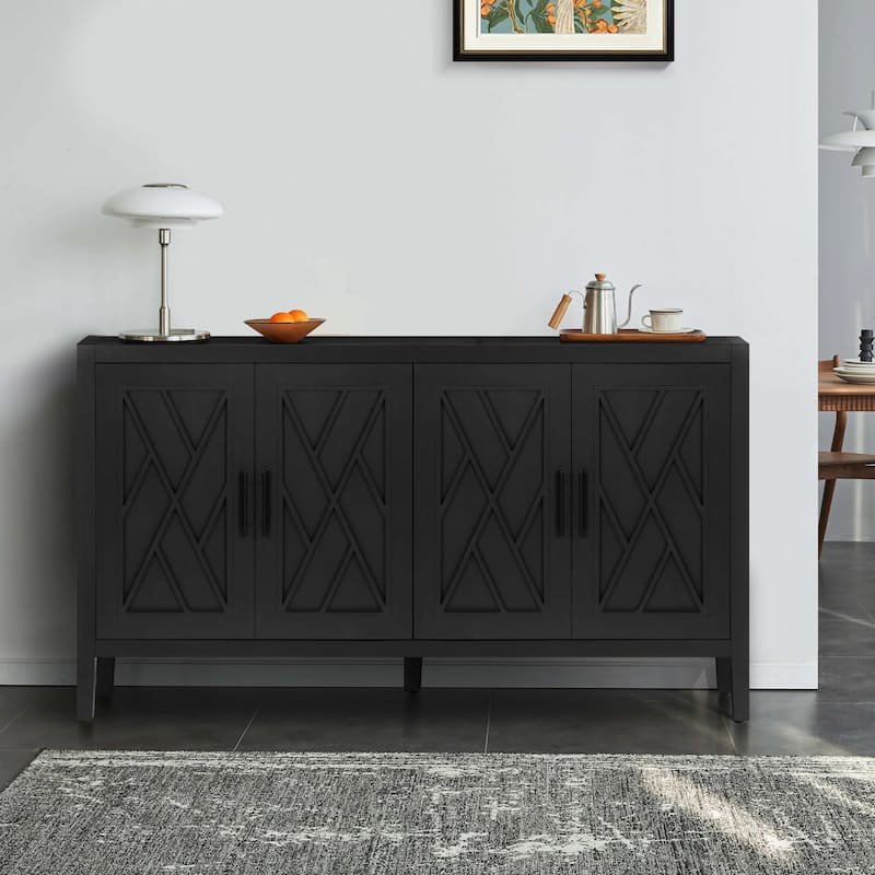 60" Modern Farmhouse Accent Cabinet with 4 Doors & Adjustable Shelf