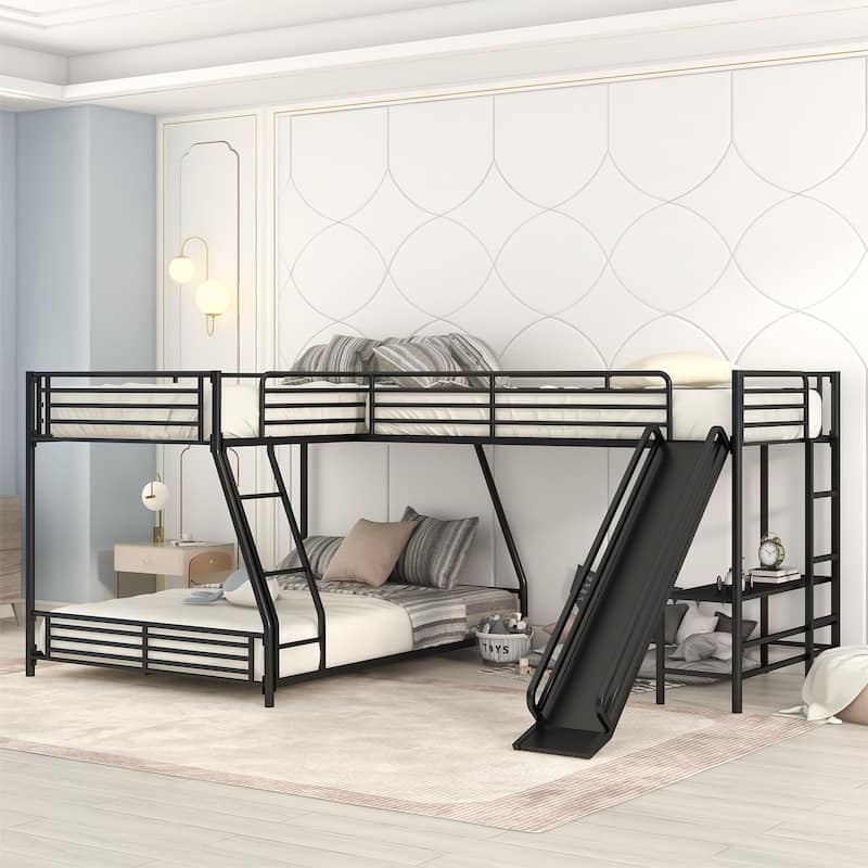 LShaped Twin Over Full Bunk Bed with Twin Loft Bed, Builtin Desk