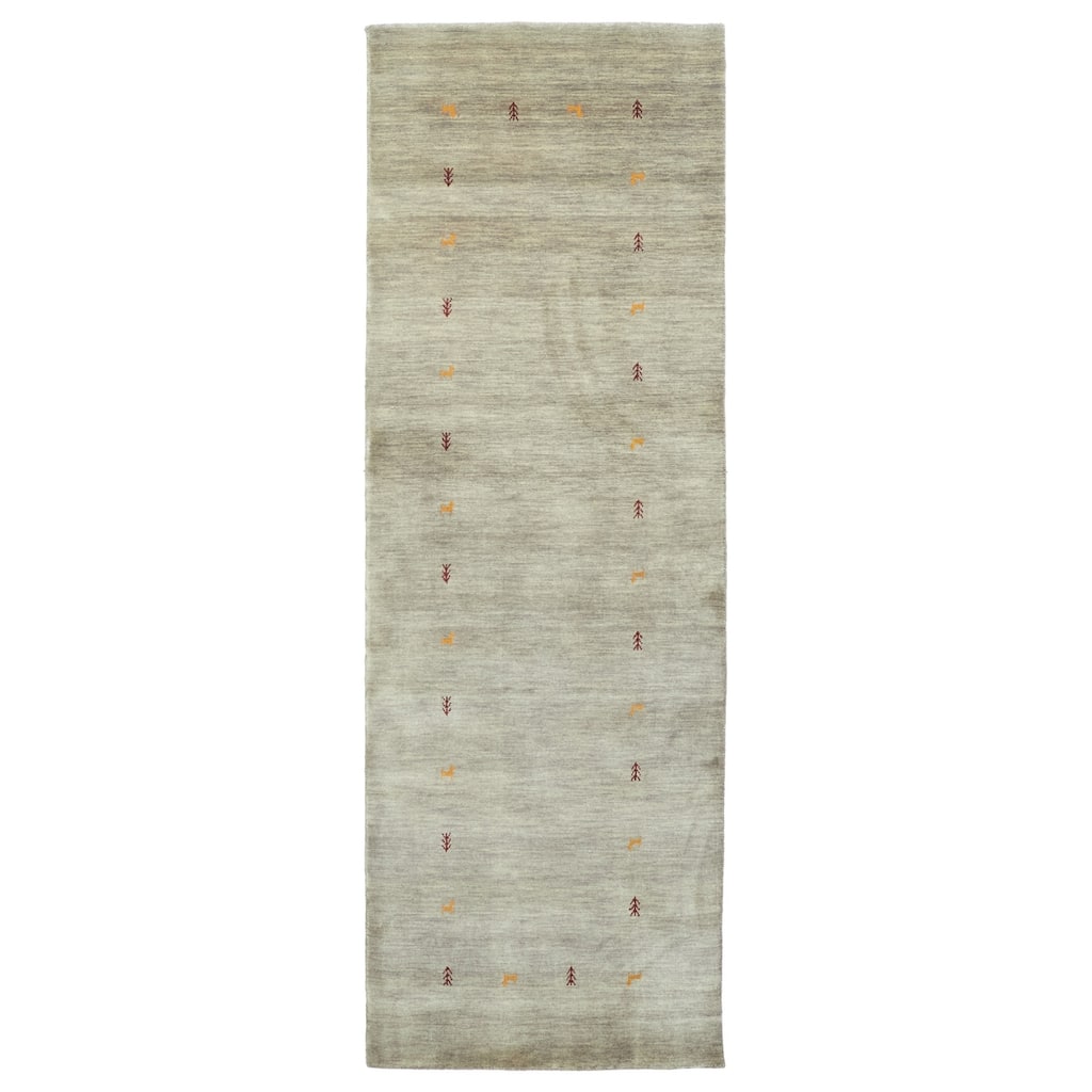 ECARPETGALLERY Hand Loomed Kashkuli Gabbeh Grey Wool Rug - 2'7 x 7'6