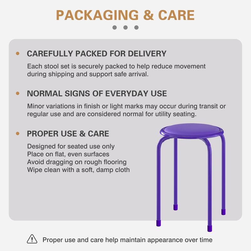 Javlergo Set of 6 Stackable Backless Stools PVC Padded Round Seats with Metal Frame Indoor Outdoor Use for Kitchen Livingroom