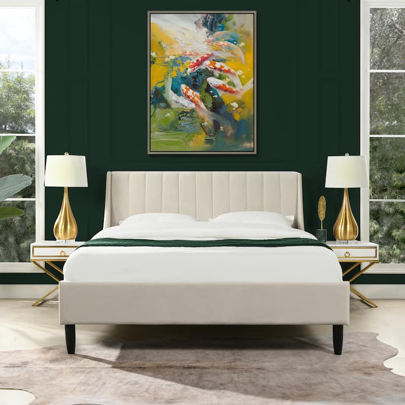 Aspen Vertical Tufted Upholstered Platform Bed - French Beige Performance Velvet - Queen