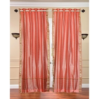 India Pair Violet Red 84-inch Rod Pocket Sheer Sari Curtain Panel 