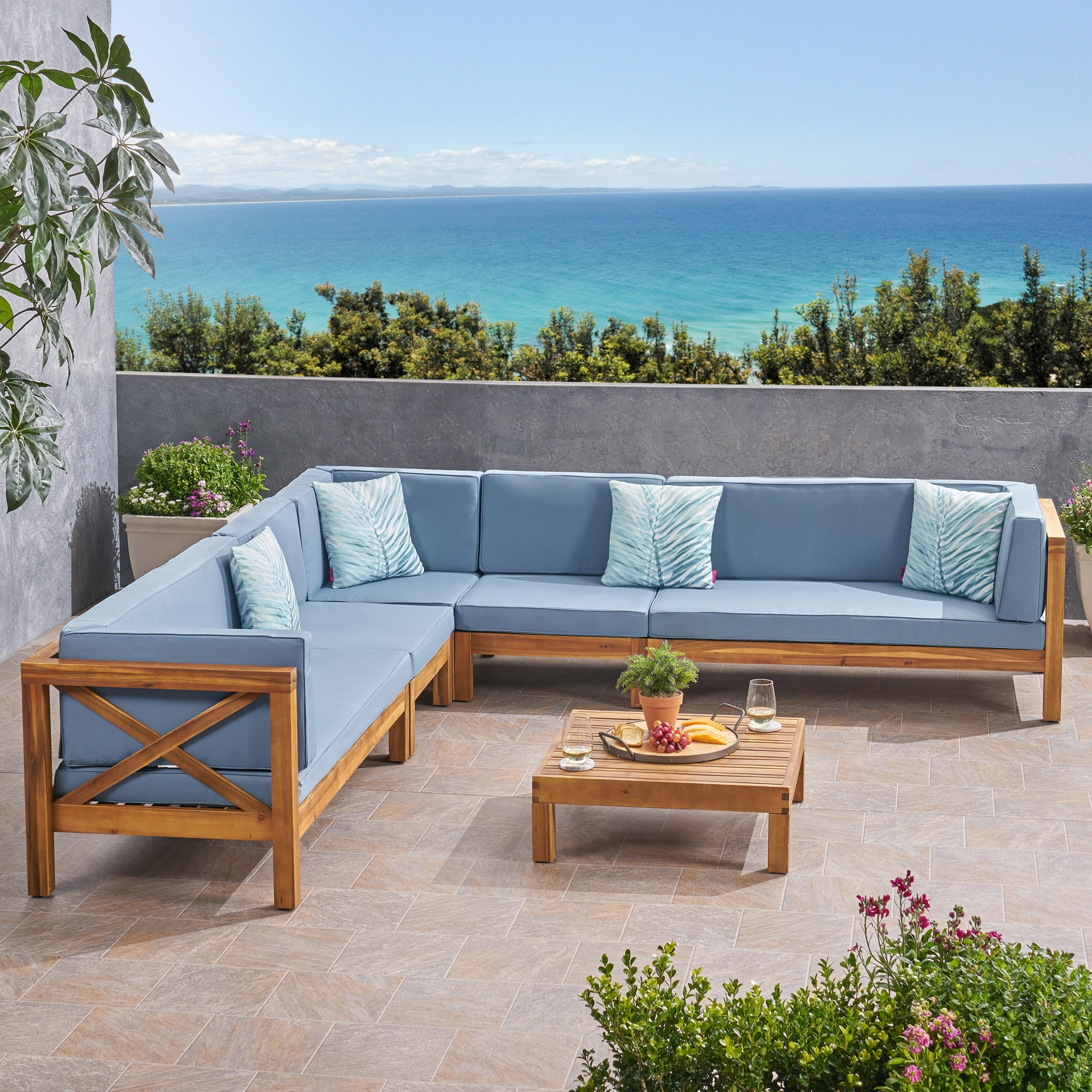 Brava 7-Seater Wood Sectional Sofa Set by Christopher Knight Home