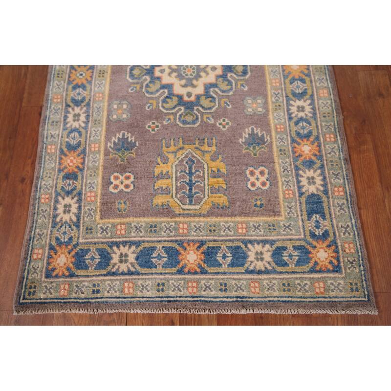 Traditional Kazak Oriental Foyer Rug Handmade Grey Wool Carpet - 2'8" x 4'2"