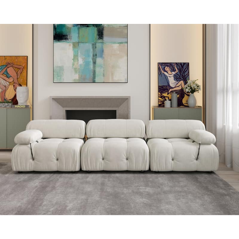 Convertible Modular Sectional Sofa, Modern Velvet Sofa 3-Seater Couch for Living Room, Apartment - Beige