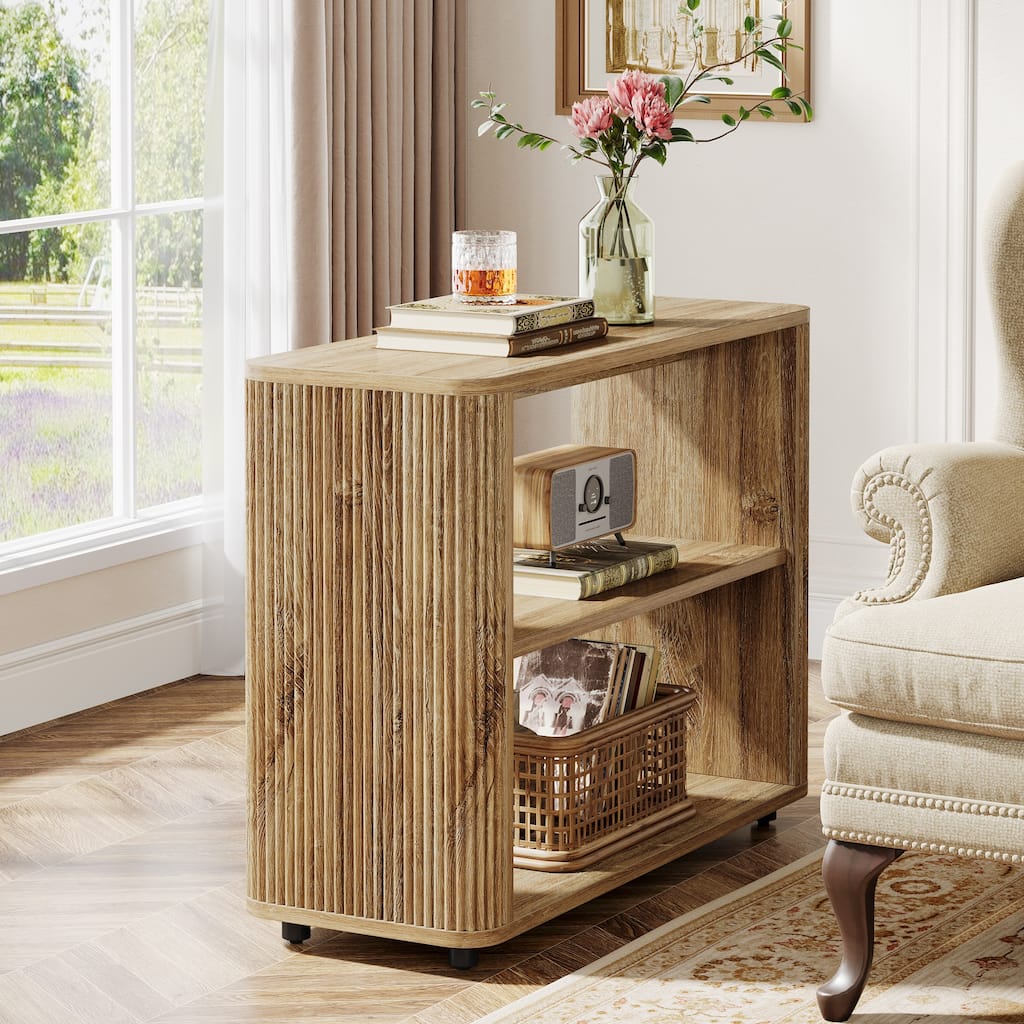 3-Tier Narrow End Table,Small Fluted Modern Side Table Nightstand