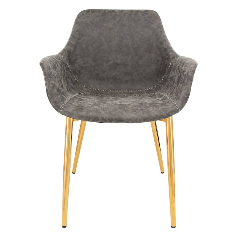 Markley Modern Leather Dining Armchair Set of 2 With Gold Metal Legs Accent Side Chair