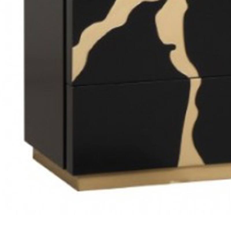 Goldie 6 Drawer Wide Dresser, Black and Gold Wood, Bedroom Storage