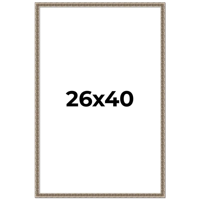 26x40 Frame Silver Versailles Ornate Solid Wood Picture Frame | 1 Inch