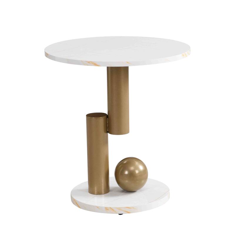 Nesting Coffee Table Set of 2, Round & Oval End Tables with faux marble Tabletop, Side Table