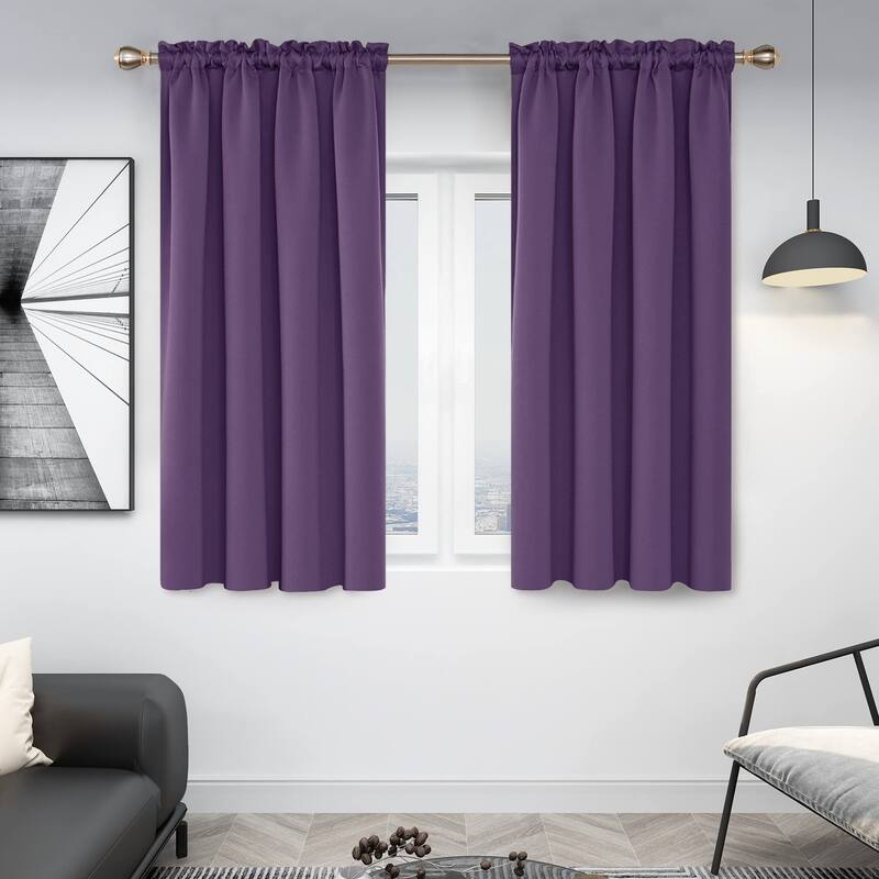Deconovo Solid Rod Pocket Curtain Panel Pair, Set of 4 Panels - 38x54 Inch - Purple Grape